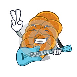 With guitar challah mascot cartoon style