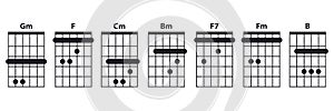Guitar chords icon set. Guitar lesson vector illustration isolated on white.