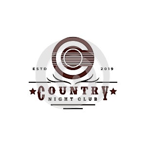 Guitar Country Music Western Vintage Retro Saloon Bar Cowboy logo design