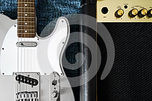 Guitar electric and amplifier. Rock music background