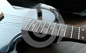 Guitar fingerboard or fretboard closeup