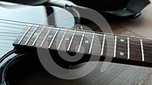 Guitar fingerboard or fretboard closeup