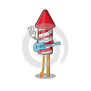 With guitar fireworks rocket mascot in cartoon shape