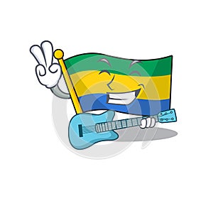 With guitar flag gabon isolated in the cartoon