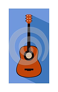 Guitar flat icon with shadow on a blue background