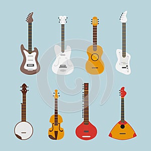 Guitar flat set. Vector icons.