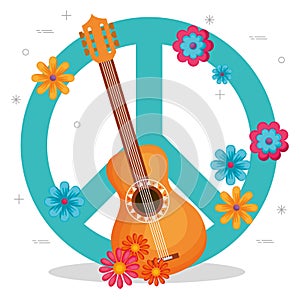 Guitar with flowers hippie culture photo