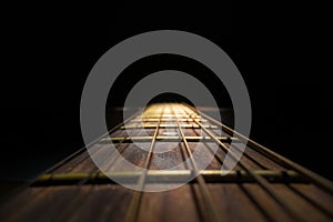 Guitar fretboard against dark background