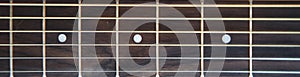 Guitar fretboard. Banner. Close-up. Vulture of an acoustic guitar.