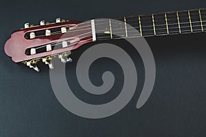 Guitar fretboard close up. musical instrument. strings on the guitar neck