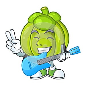 With guitar green pumpkin ripe on a white background