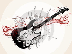 Guitar on grunge background - music in hand-drawn style