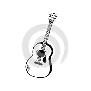 Guitar. Hand drawn sketch. Vector illustration, isolated on white.