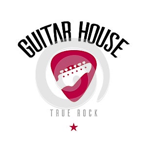 Guitar house logo. Red plectrum