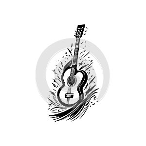 Guitar Icon hand draw black colour youth day logo symbol perfect