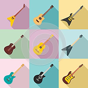 Guitar icons set, flat style