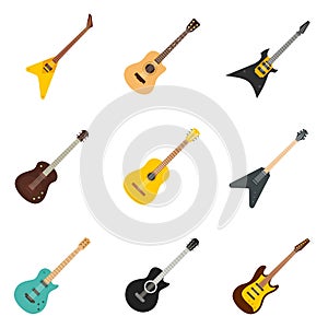 Guitar icons set, flat style