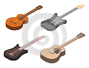 Guitar icons set, isometric style