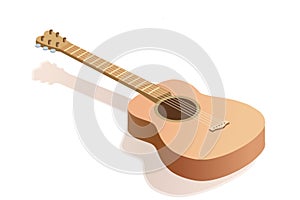 Guitar illustration, isometric guitar with shadow, isolated on white.