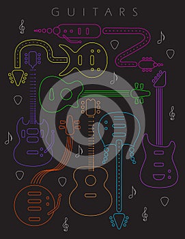 Guitar illustration in neon colors