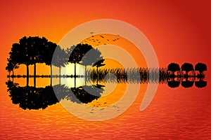 Guitar island sunset