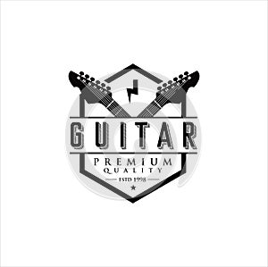 Guitar logo Design Vector Stock Illustration . Guitar Shop Logo . Rock music festival logo. Guitar School Logo . Festival Music Ro