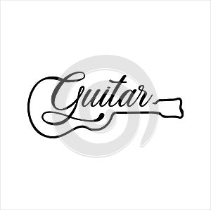 Guitar logo Design Vector Stock Illustration . Guitar Shop Logo . Rock music festival logo. Guitar School Logo . Festival Music Ro