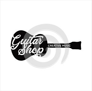 Guitar logo Design Vector Stock Illustration . Guitar Shop Logo . Rock music festival logo. Guitar School Logo . Festival Music Ro