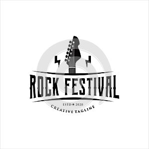 Guitar logo Design Vector Stock Illustration .Rock music festival logo