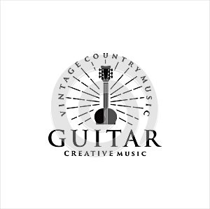 Guitar logo Design Vector Stock Illustration .Rock music festival logo