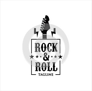 Guitar logo Design Vector Stock Illustration .Rock music festival logo