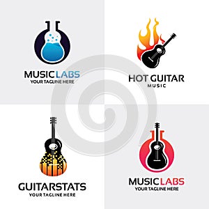 Guitar Logo Set Design Template Collection