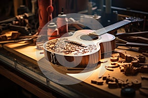 Guitar made by hand in the workshop