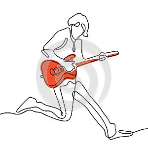 Guitar man rock star one line vector illustration