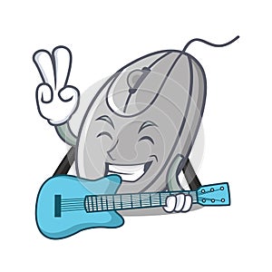 With guitar mouse mascot cartoon style