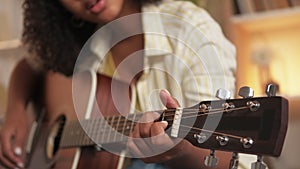 guitar music artist playing fretboard woman hands