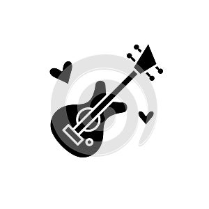 Guitar music black icon, vector sign on isolated background. Guitar music concept symbol, illustration