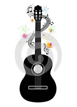 Guitar with music notes