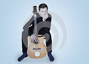 Guitar, music, teenager, instrument, violin, musician, boy, isolated, playing, young, white, child, play, guitarist, musical, stri