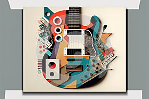 Guitar musical illustration. trendy art paper collage design. Generative AI