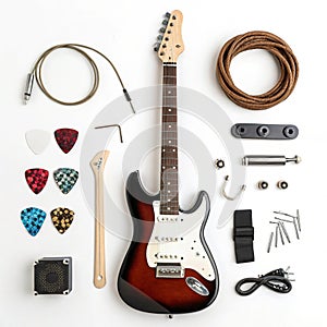 Guitar with Objects isolated on transparent background