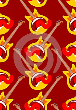 Guitar open mouth pattern seamless. Rock and roll symbol background. vector texture