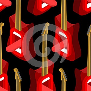 Guitar open mouth pattern seamless. Rock and roll symbol background. vector texture