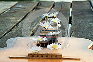 Guitar outdoor with flower