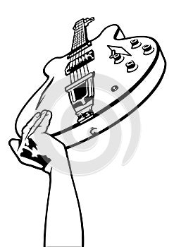 Guitar Overhead Black and White Drawing