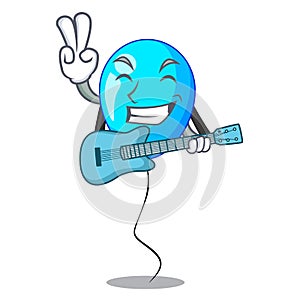 With guitar Party balloon blue mascot the isolated
