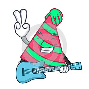 With guitar party hat mascot cartoon