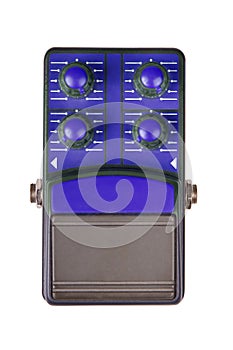 Guitar pedal, blue modulation effect footswitch isolated on white background