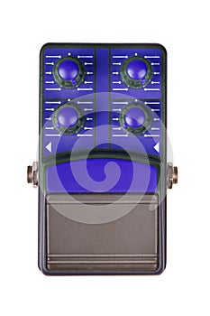 Guitar pedal, blue modulation effect footswitch isolated on white background photo