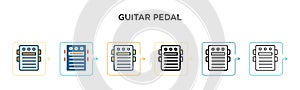 Guitar pedal vector icon in 6 different modern styles. Black, two colored guitar pedal icons designed in filled, outline, line and